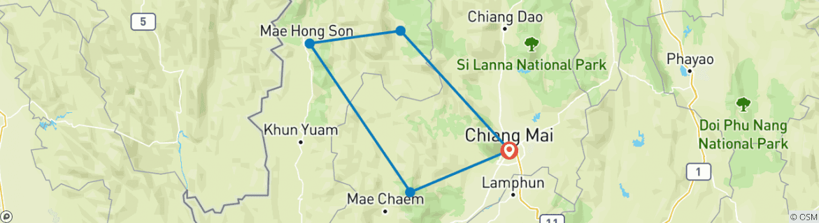 Image of a map showing the route of the tour
