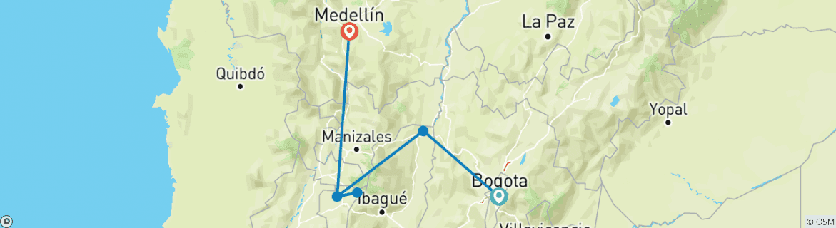 Image of a map showing the route of the tour