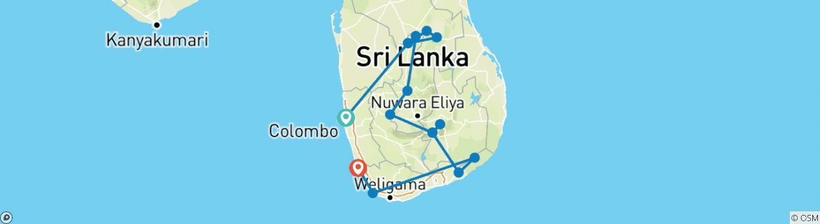 Image of a map showing the route of the tour