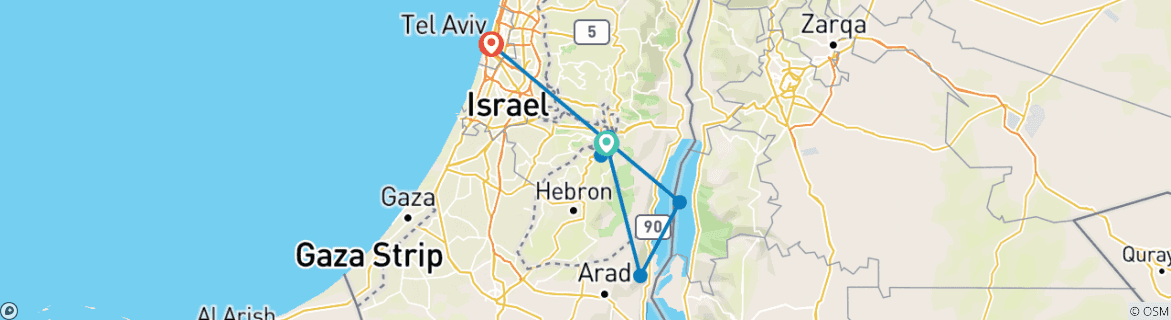 Image of a map showing the route of the tour