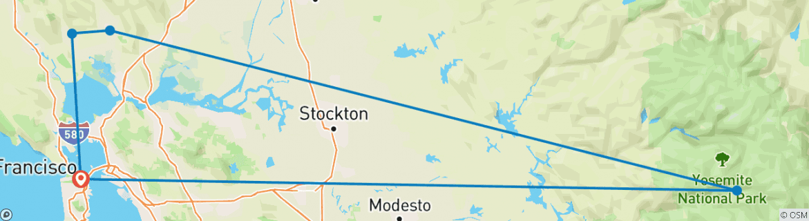 Image of a map showing the route of the tour