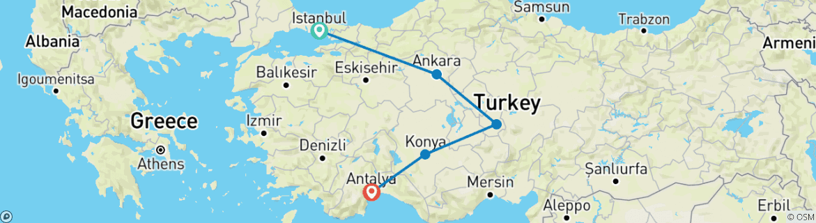 Image of a map showing the route of the tour
