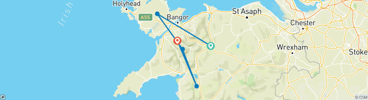Image of a map showing the route of the tour