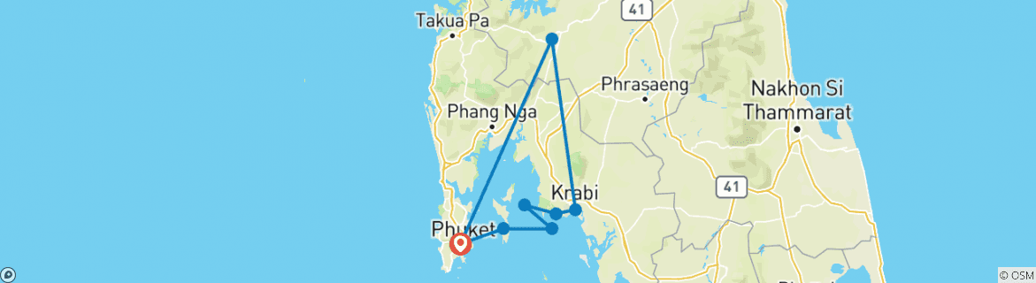 Image of a map showing the route of the tour