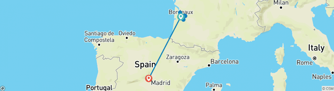 Image of a map showing the route of the tour