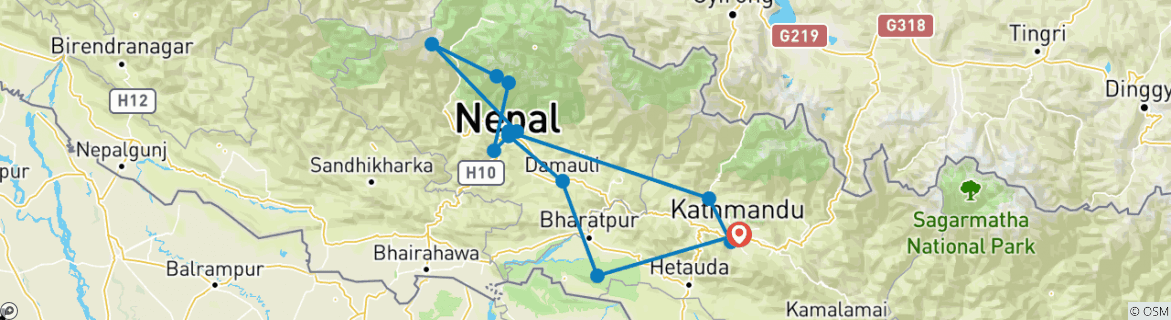 Image of a map showing the route of the tour