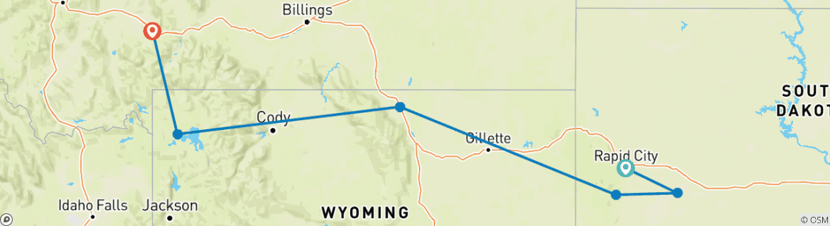 Image of a map showing the route of the tour