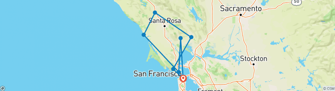 Image of a map showing the route of the tour