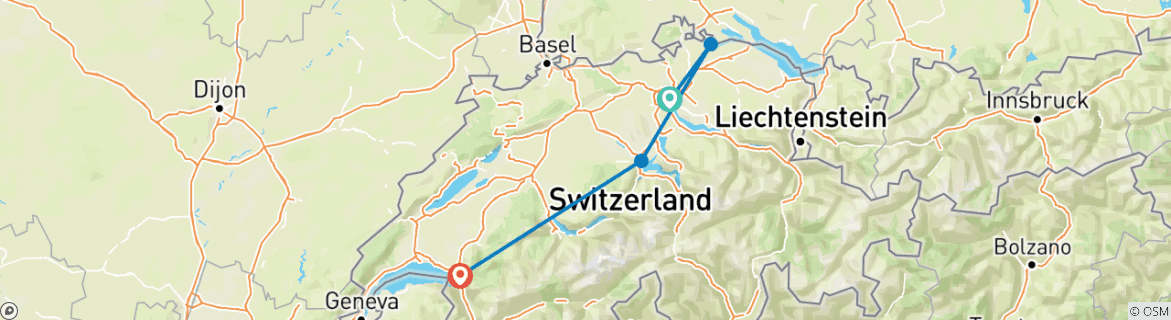 Karte mit der Reiseroute