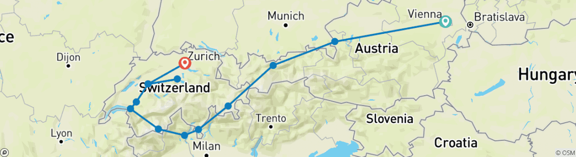 Karte mit der Reiseroute