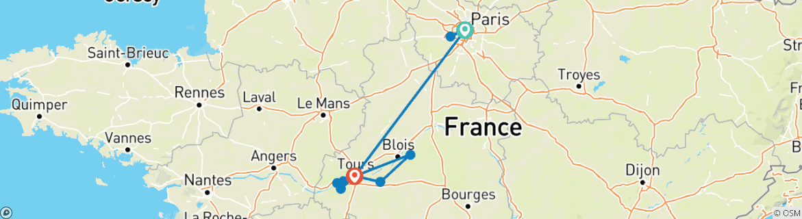 Image of a map showing the route of the tour