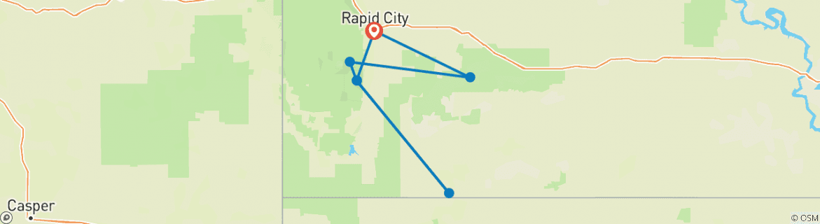 Image of a map showing the route of the tour