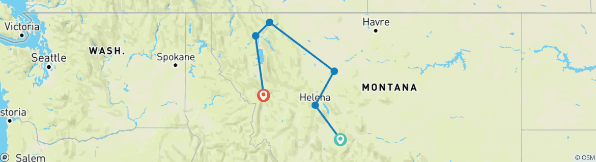 Image of a map showing the route of the tour
