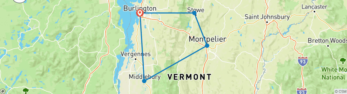 Image of a map showing the route of the tour