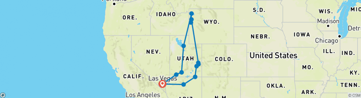 Image of a map showing the route of the tour