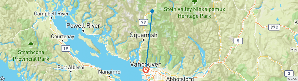Image of a map showing the route of the tour