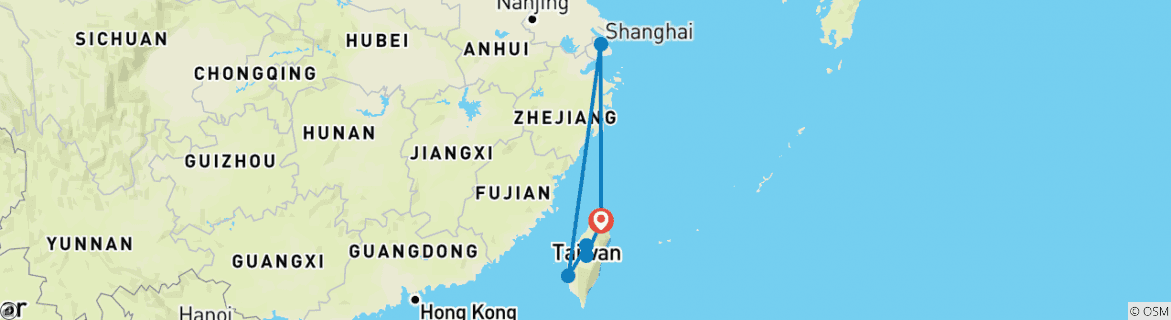Image of a map showing the route of the tour