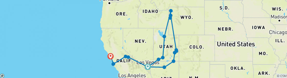 Image of a map showing the route of the tour