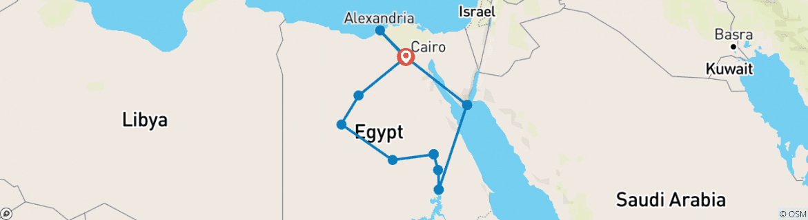 Image of a map showing the route of the tour