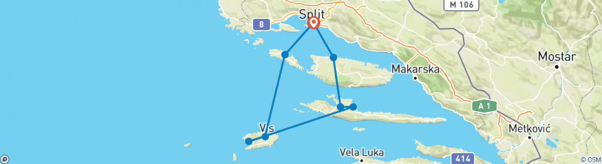 Image of a map showing the route of the tour