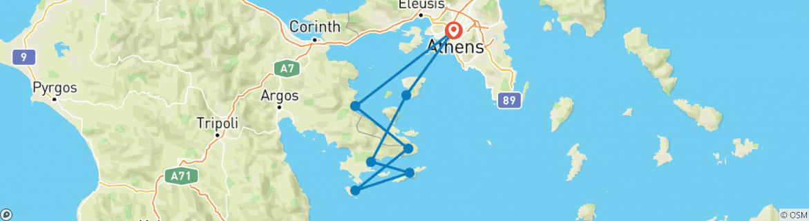 Image of a map showing the route of the tour