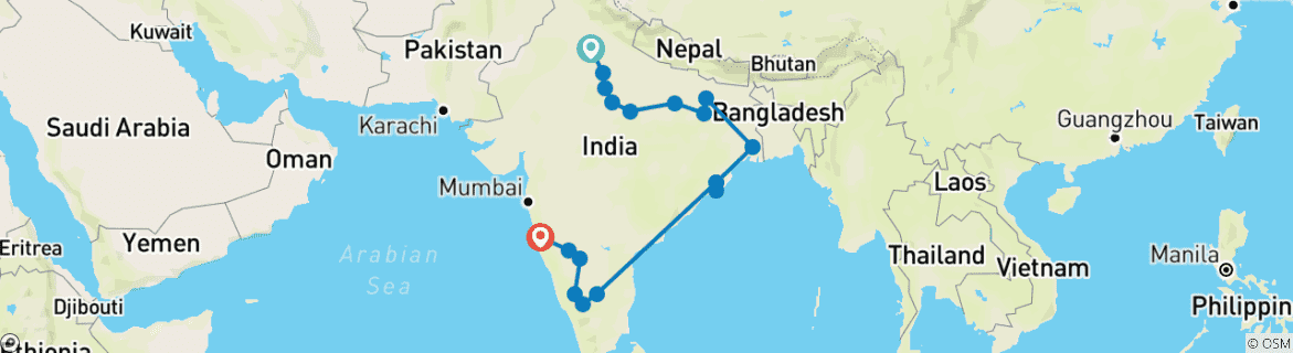 Karte mit der Reiseroute