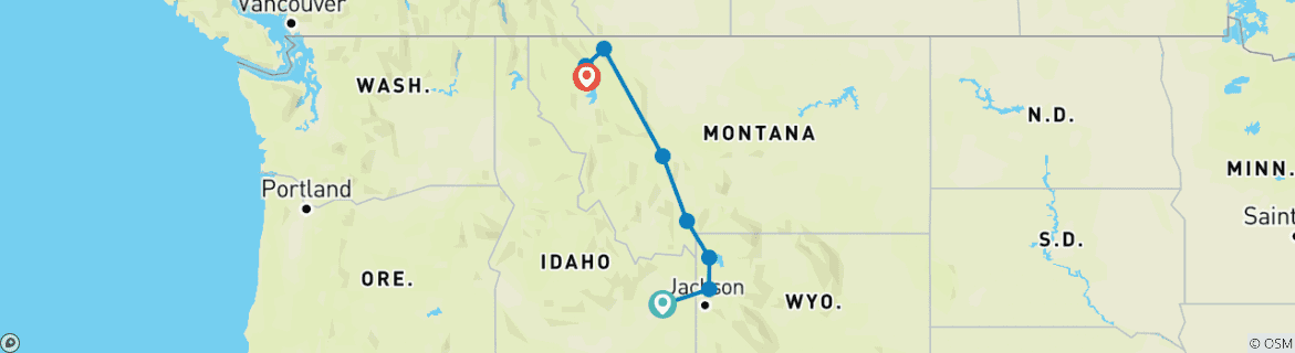 Image of a map showing the route of the tour