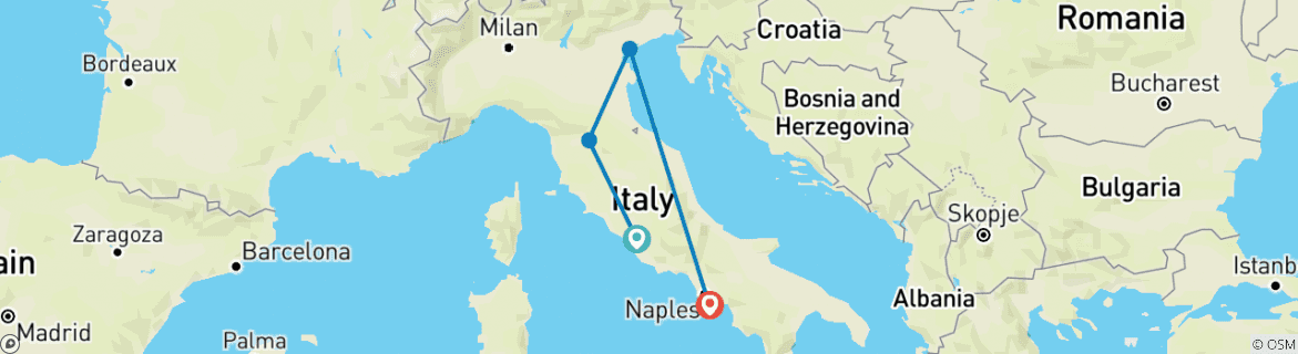 Image of a map showing the route of the tour