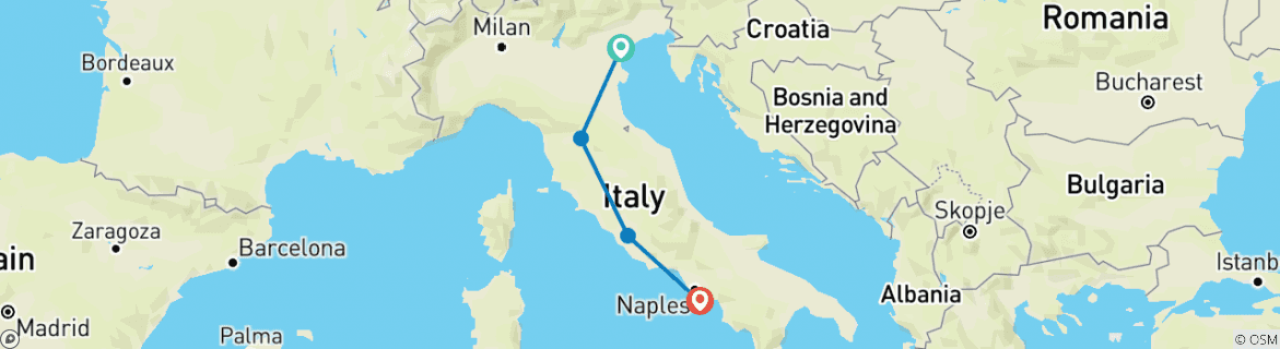 Image of a map showing the route of the tour
