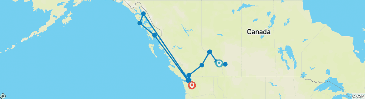 Image of a map showing the route of the tour