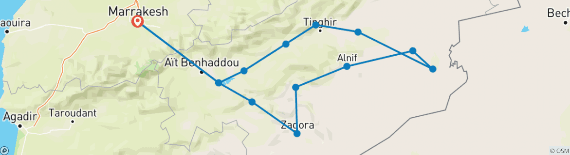 Image of a map showing the route of the tour
