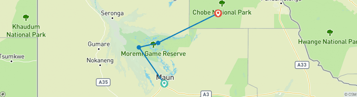 Image of a map showing the route of the tour
