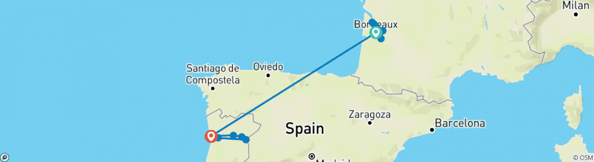 Image of a map showing the route of the tour