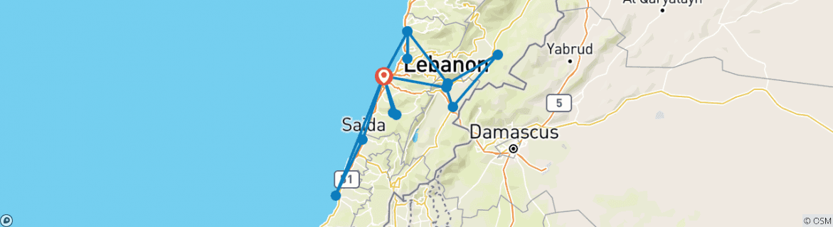 Image of a map showing the route of the tour