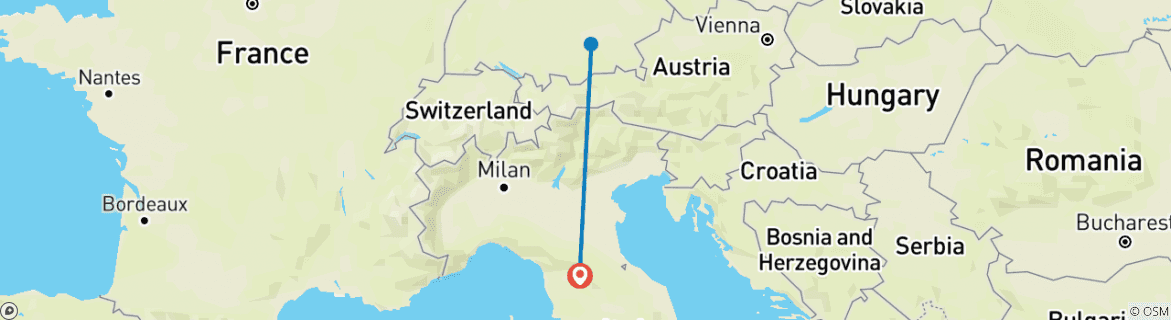 Image of a map showing the route of the tour