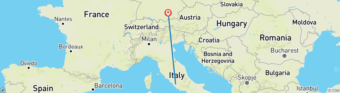 Image of a map showing the route of the tour