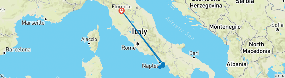 Image of a map showing the route of the tour