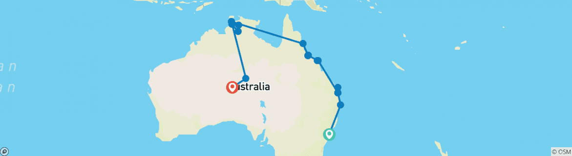 Image of a map showing the route of the tour