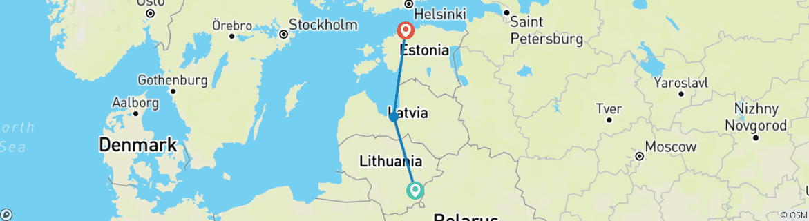 Image of a map showing the route of the tour
