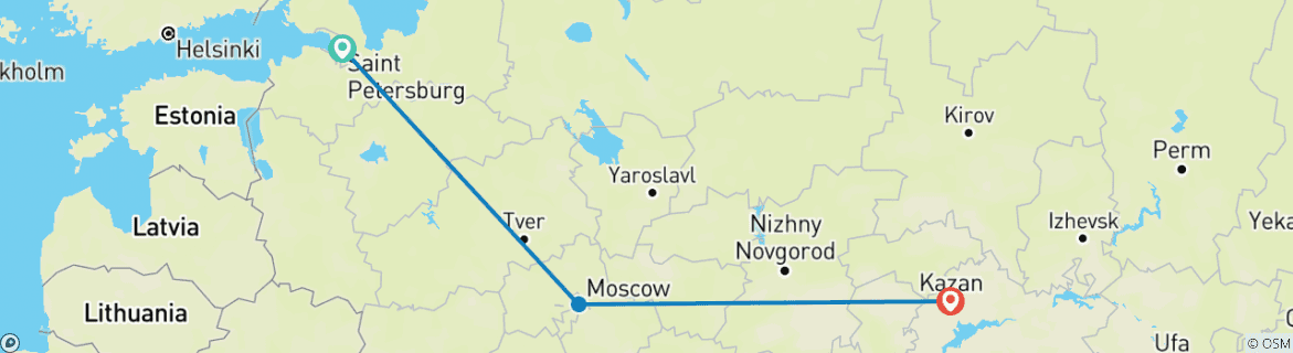 Image of a map showing the route of the tour