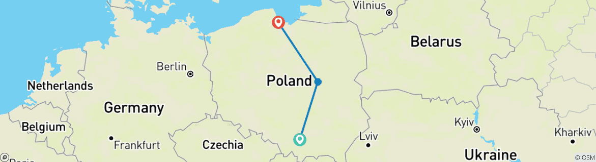 Image of a map showing the route of the tour