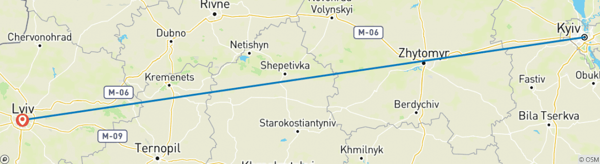 Image of a map showing the route of the tour