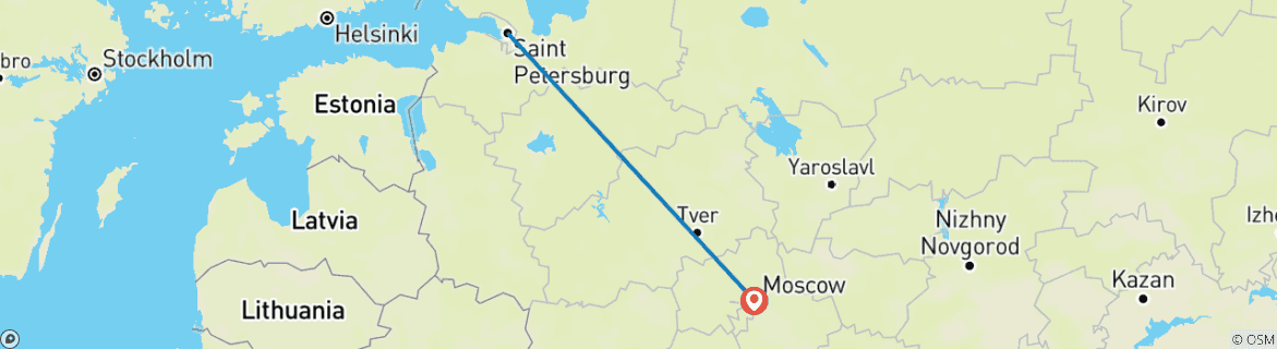 Image of a map showing the route of the tour