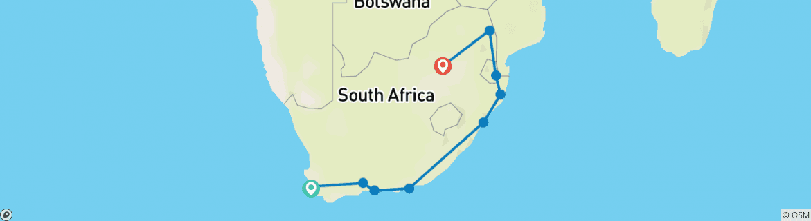 Image of a map showing the route of the tour