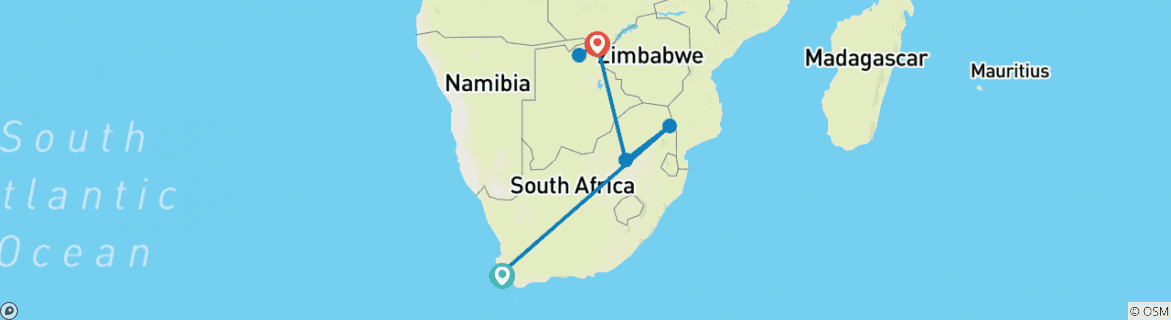 Image of a map showing the route of the tour