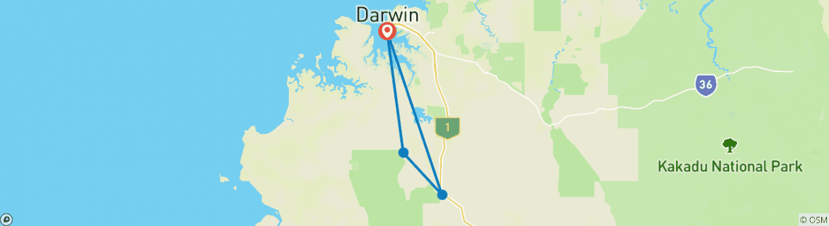 Image of a map showing the route of the tour