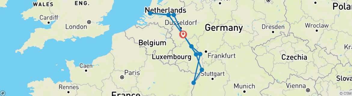 Image of a map showing the route of the tour