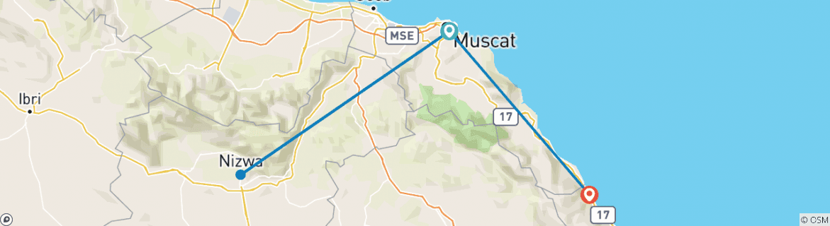 Image of a map showing the route of the tour
