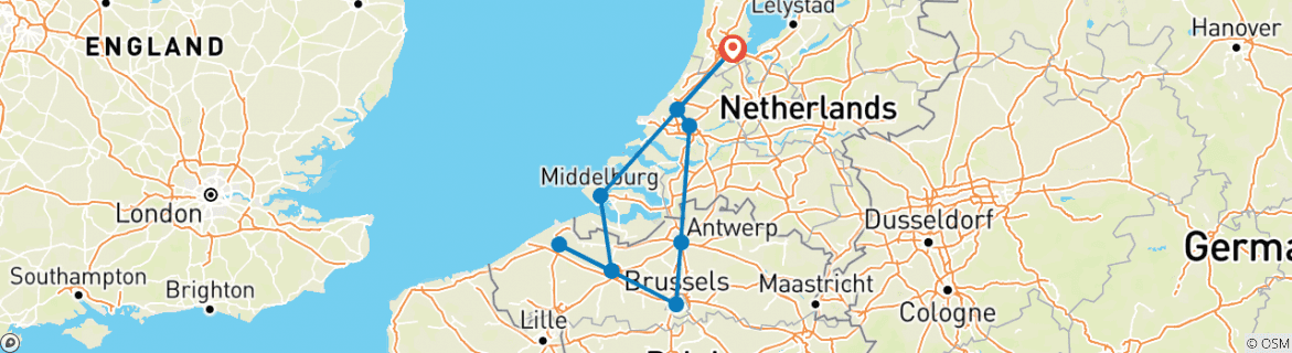 Image of a map showing the route of the tour