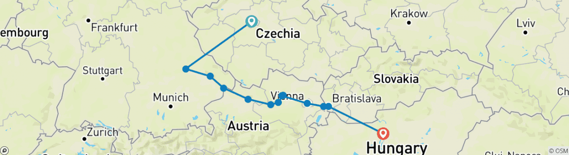 Image of a map showing the route of the tour